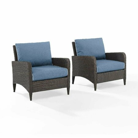 TERRAZA Outdoor Wicker Chair Set With 2 Arm Chairs Blue & Brown - 2 Piece TE3036197